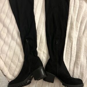 Kurt Geiger Black Over-the-Knee Lug-Sole Block Heel Boots